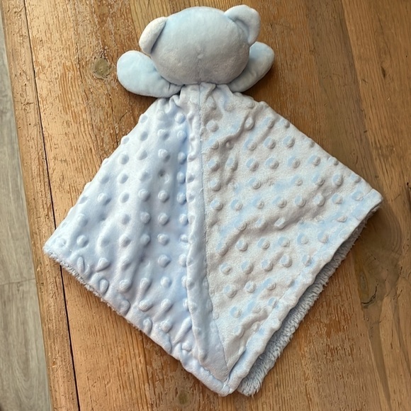 Little Beginnings Lovey Security Blanket Blue Bear Nubby Textured Fleece - Picture 3 of 5